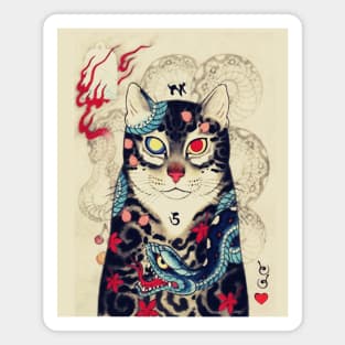 JAPANESE CAT IN SNAKE TATTOO Magnet